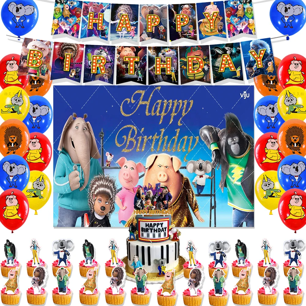 Film singt Tiere Thema Geburtstag Party liefert Dekoration singen Ballon Hintergrund Kuchen Topper Banner Kind Kinder Geburtstagsgeschenke