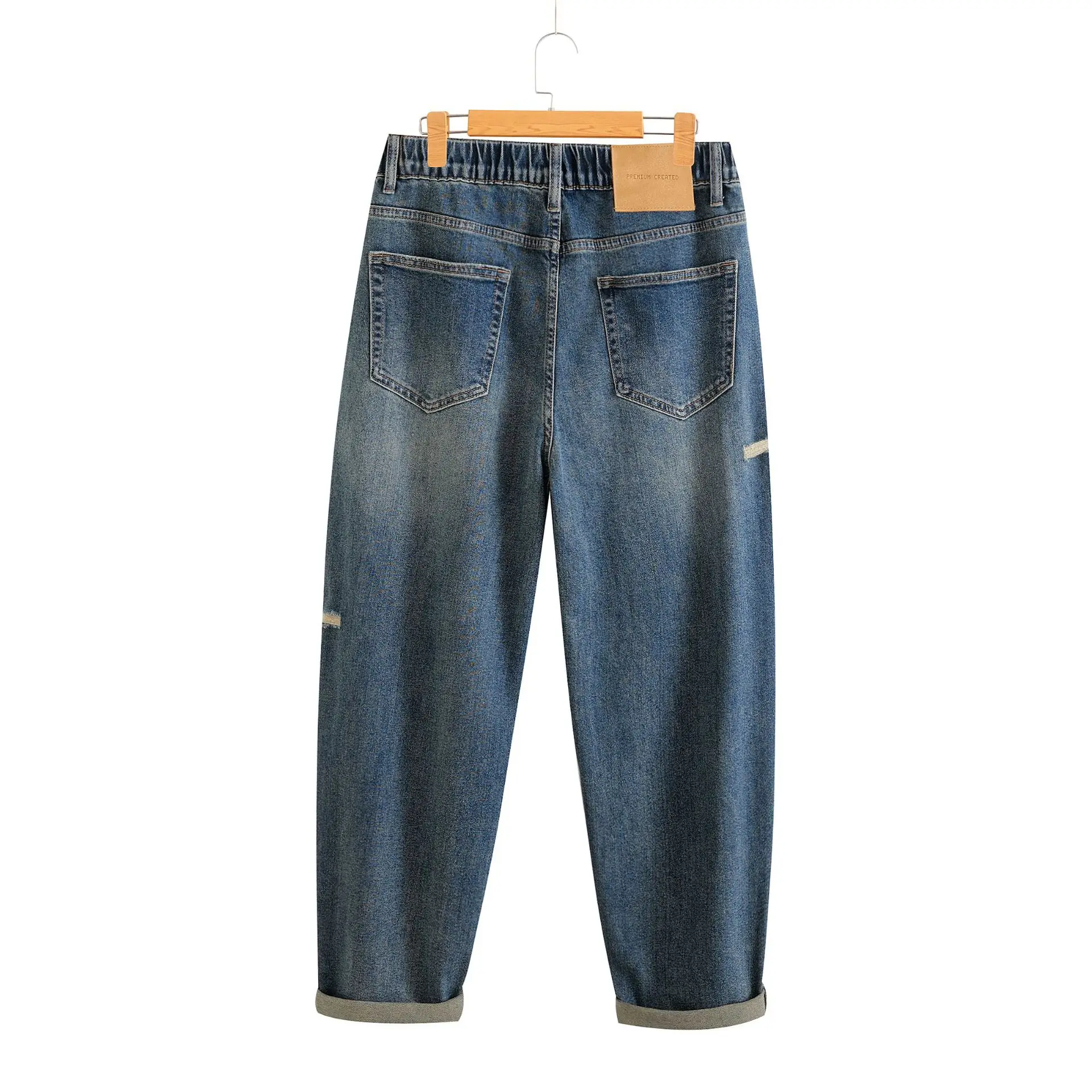 Fashion Plus Size Women's Jeans Autumn New Fashion Design Fake Holes Letter Premium Stretch Denim Full Length Harem Pants 8361