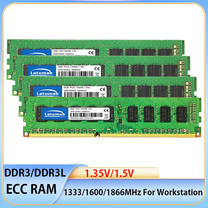 Memória 240pin da Estação de Trabalho da Memória de Ram Ddr3 Ddr3l 8gb 16gb 32gb 1333 1600 1866mhz Ecc Udimm Pc314900e 12800e 1.35v 1.5v Ram