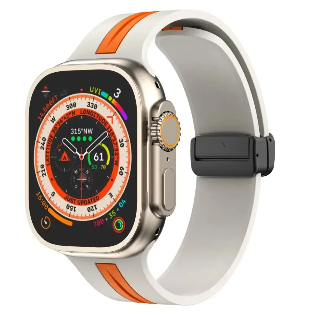 애플 워치 밴드용 실리콘 스트랩, 마그네틱 팔찌, iWatch correa 시리즈 9 8 7 6 5 Ultra SE 2, 44mm, 45mm, 49mm, 41mm, 42mm, 38mm, 40mm
