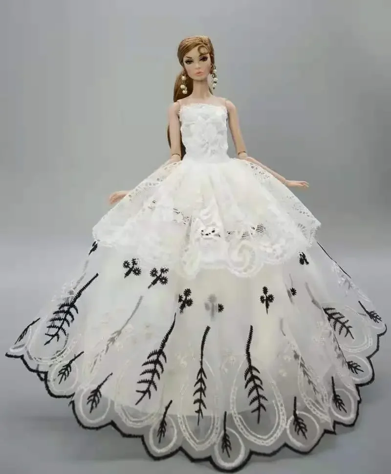 1/6 Fashion White Floral Off Shoulder Wedding Dress Outfits For Barbie Princess Doll Clothes Party Gown 11.5