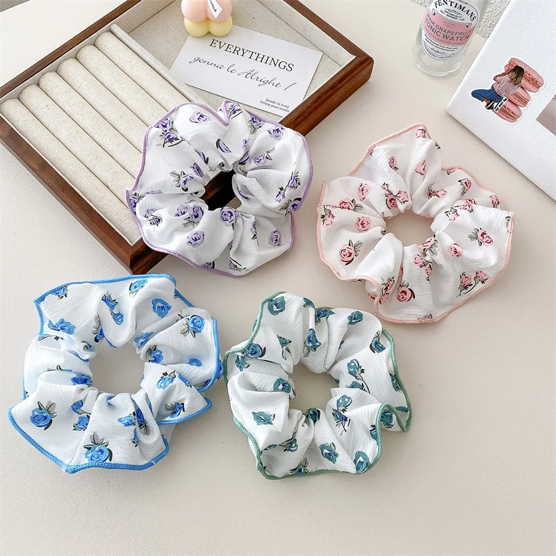 

Floral Fresh Fabric Craft Printing Large Intestine Ring Summer New Girl Ponytail Rubber Band Head Rope