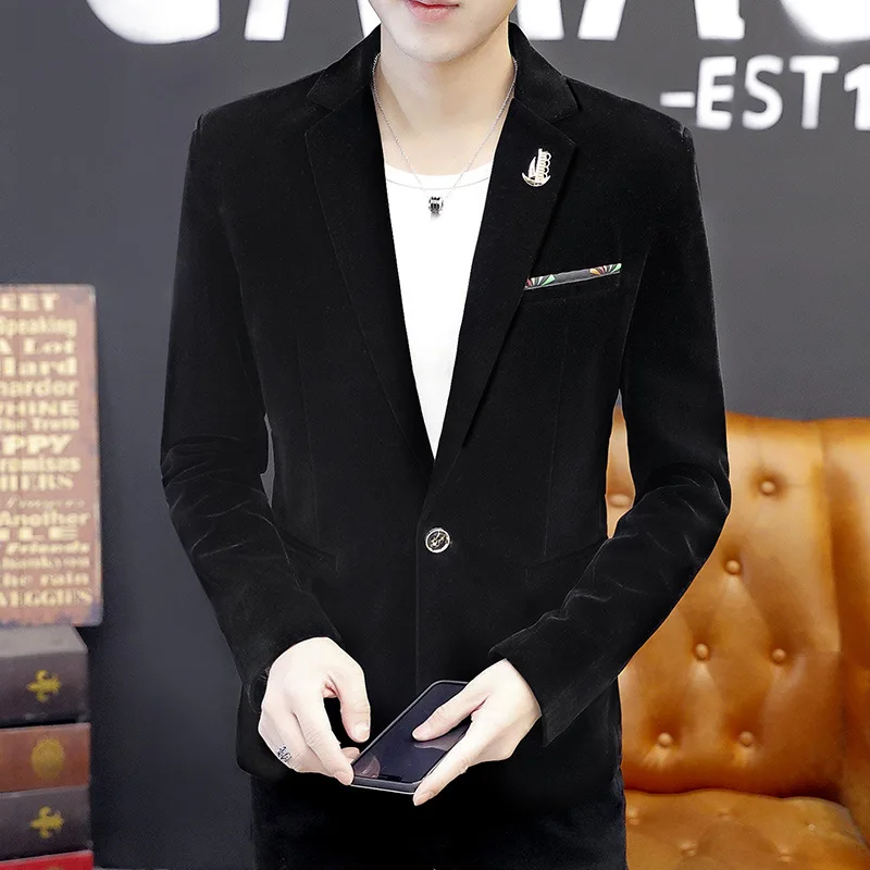 

Men Velvet Blazers Male Solid Color Slim Fit Business Casual Suit Jacket Groom Wedding Men Clothing 2023 Costume Homme One Piece