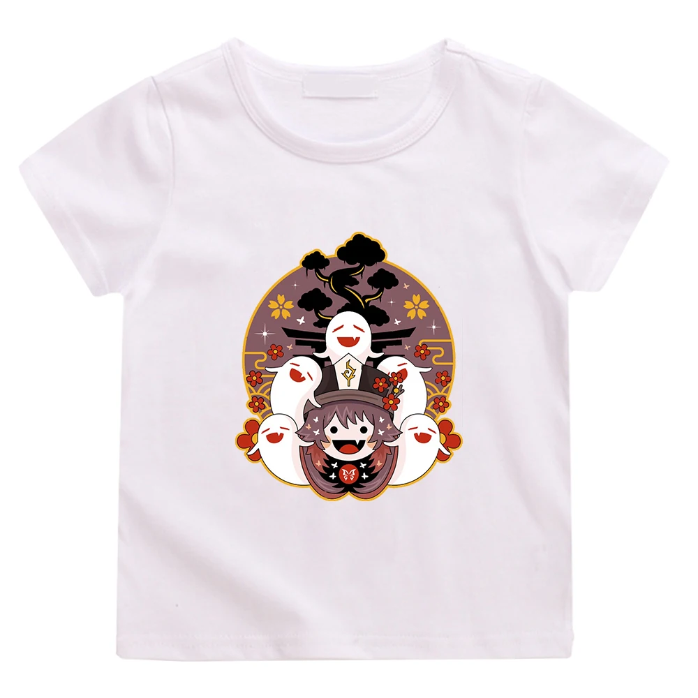 

Genshin Impact T Shirt Hutao Ghost Tshirts Kids Cartoon Graphic T-Shirts for Girls 100% Cotton Short Sleeve Toddler Boy Clothes