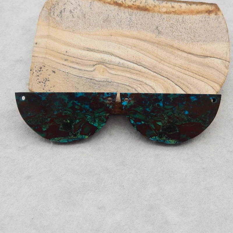 Natural Stone Chrysocolla Double Holes Earring Pair Semiprecious DIY Making Jewelry Accessories 39x19x3mm 12g