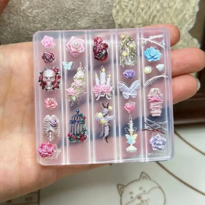 1PC 3D Creative Transparent Nail Art Mold Rose Candlestick Skull Butterfly Birdcage Carving Molds DIY Manicure Decoration Tools