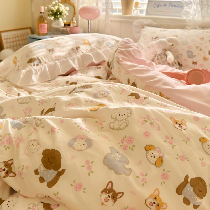 Sweet Vintage Floral Ruffle Cute Ruffles Bedding Set Twin Single Double Queen Soft Duvet Cover Bed Sheet Pillowcases 4Pcs 5