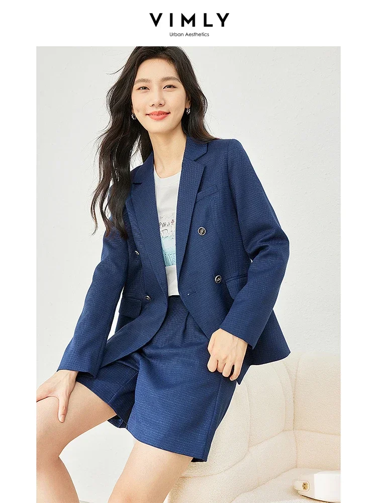 Vimly 2024 Spring Women's Suit Office Lady Long Sleeve Blazer Jackets Loose Straight Short Pants Professional Matching Set V8129