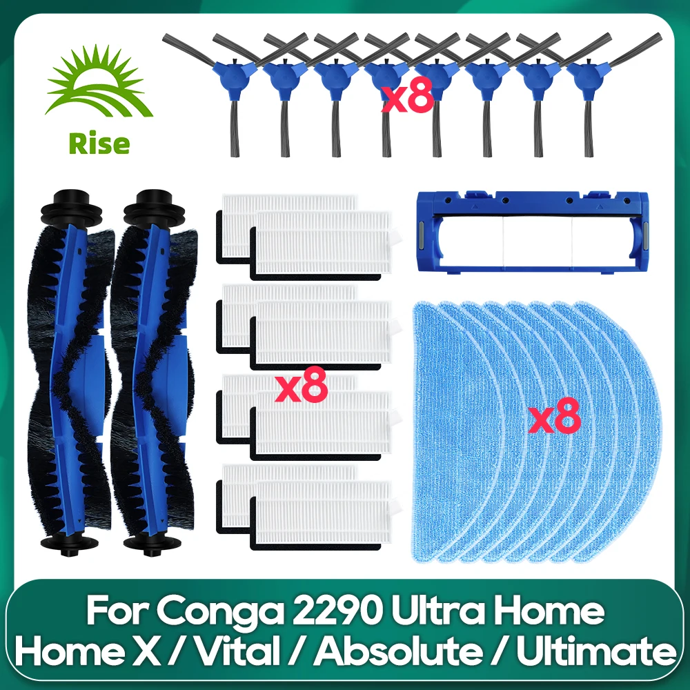Reemplazo de la cubierta del cepillo lateral principal, filtro Hepa, mopa, paños, accesorios de limpieza, Compatible con Conga 2290 Ultra Series(05661)
