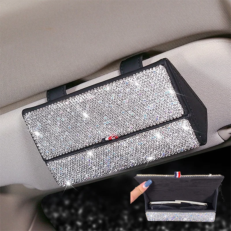 

Блестящий Автомобильный держатель для очков с кристаллами, автомобильный солнцезащитный козырек, держатель для очков, органайзер, зажим для билета и карты, автомобильные аксессуары