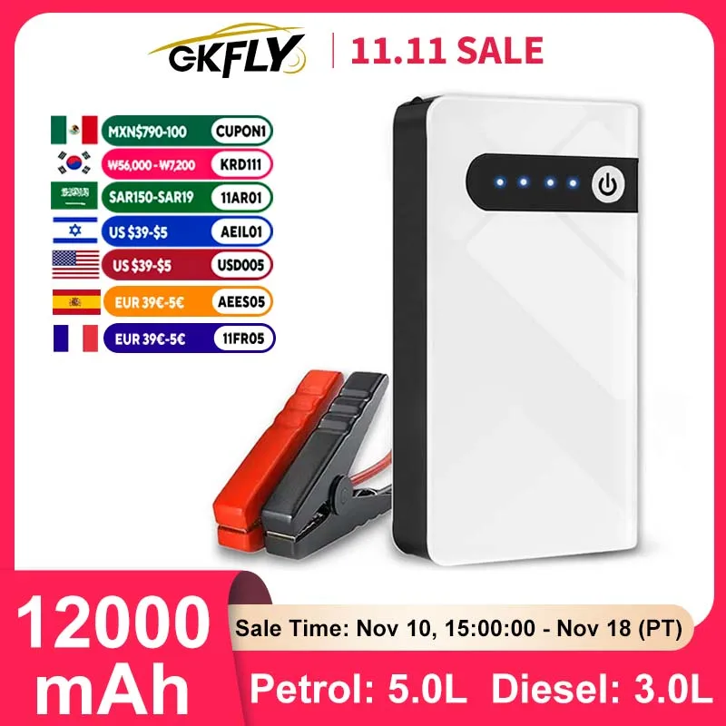 Car Jump Starter Jump Starter 12V Portable Car Jump Starter 12000mAh Auto Battery Booster Charger Car Emergency Booster 800A Power Bank Starting Device