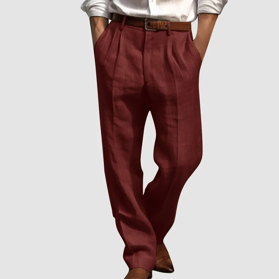 Men Cotton Linen Pleated Office Trousers