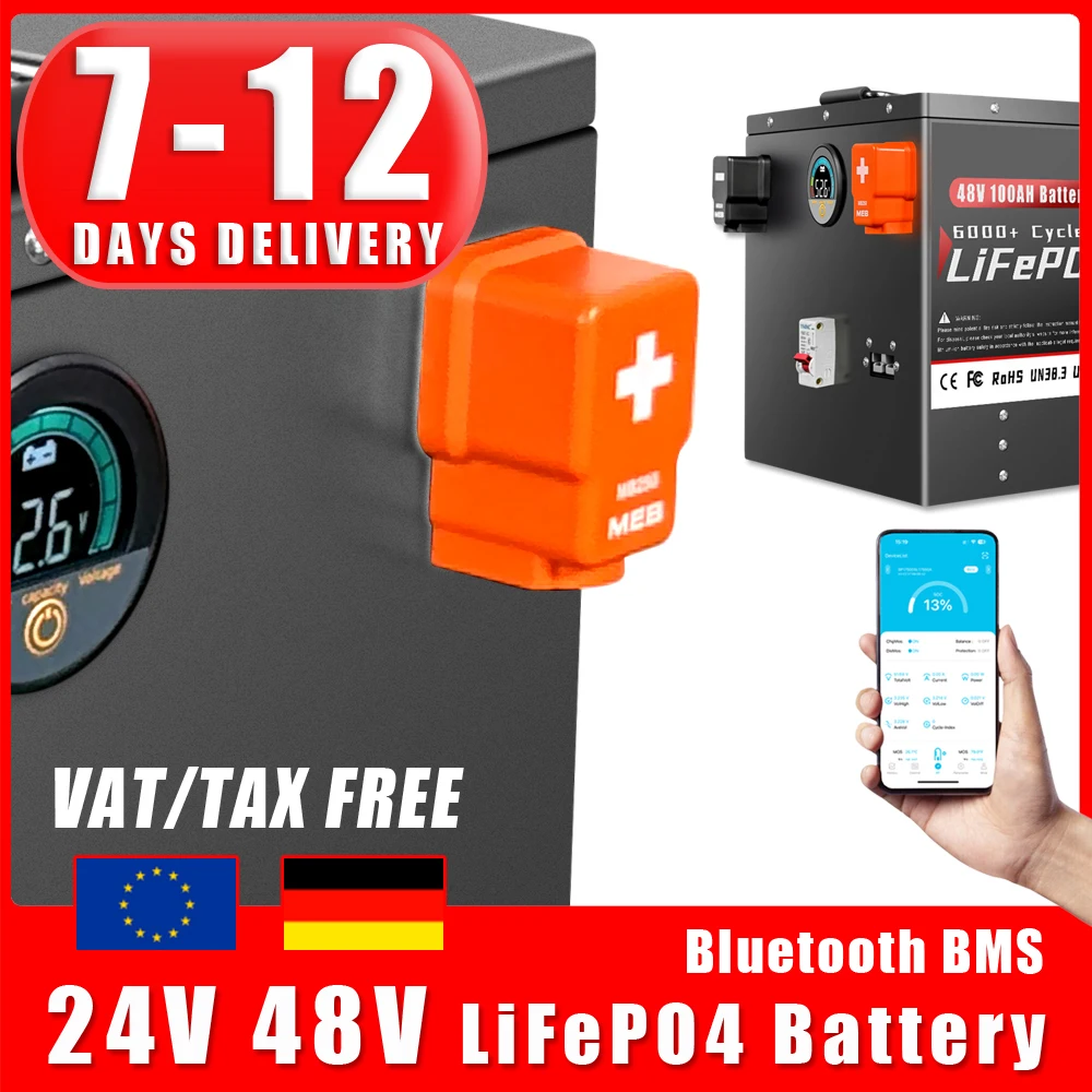 Batterie LiFePO4 24V 48V 100Ah 200Ah, avec BMS Bluetooth, plus de 6500 Cycles, pour maison, Soalr RV, onduleurs PV, bateau, voiturette de Golf 1 Batterie LiFePO4 24V 48V 100Ah 200Ah, avec BMS Bluetooth, plus de 6500 Cycles, pour maison, Soalr RV, onduleurs PV, bateau, voiturette de Golf 1