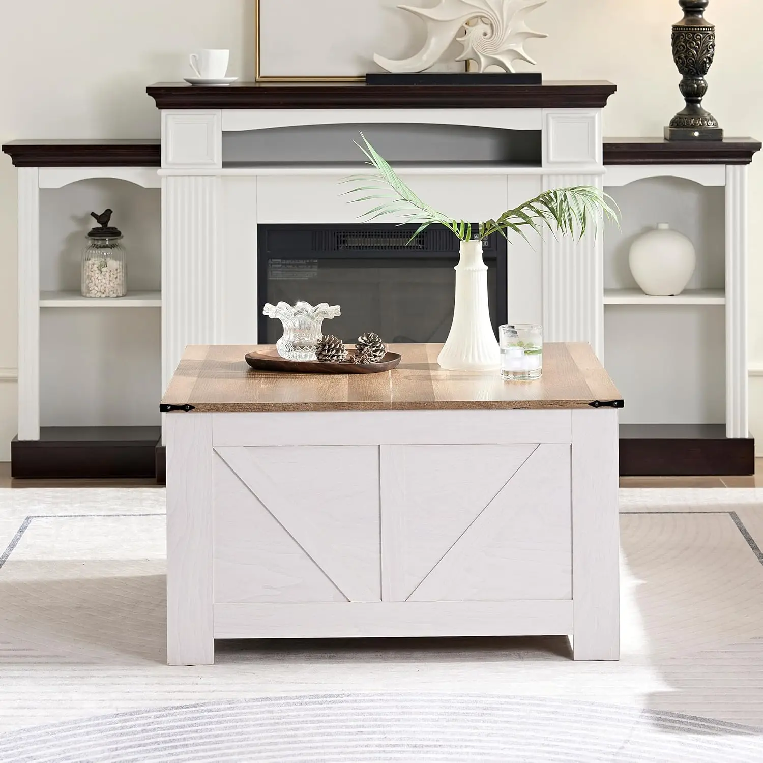 Farmhouse Coffee Table for Living Room, Wood Square Coffee Tables, 31.5" D x 31.5" W, Grey Wash 4