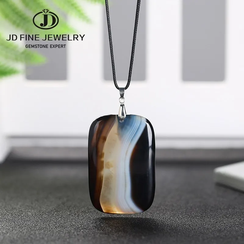Natural Black Striped Agates Square Flat Pendant Necklace for Women Men agate pendant