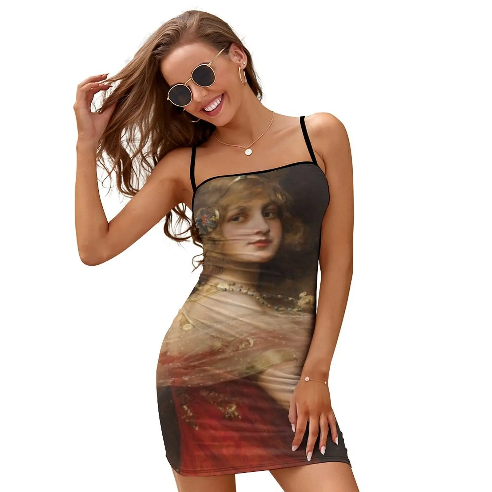 

Girl in Red Renaissance Painting Slip Dress Summer women's clothing clothing women summer 2024 dress korean style