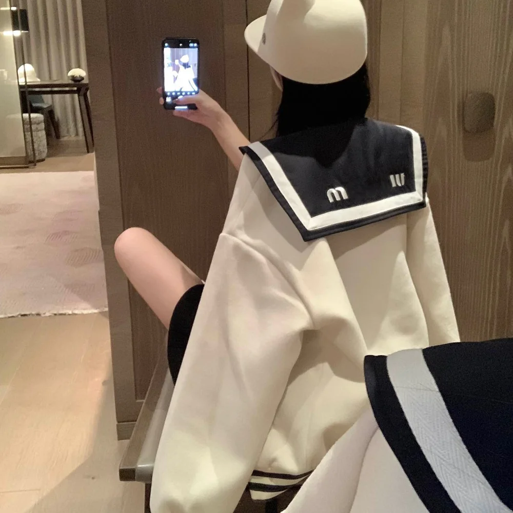 

Women Coat MM Family 23 Autumn/Winter Polo Collar Embroidered Woolen Coat Women's Fashion Versatile Single College Style Women