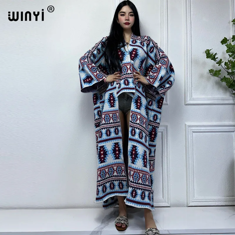 

WINYI 2023 Новый женский Зимний вязаный кардиган макси Рождественская мода модное хипстерское платье Вечерние плотная теплая Женская куртка праздничное пальто