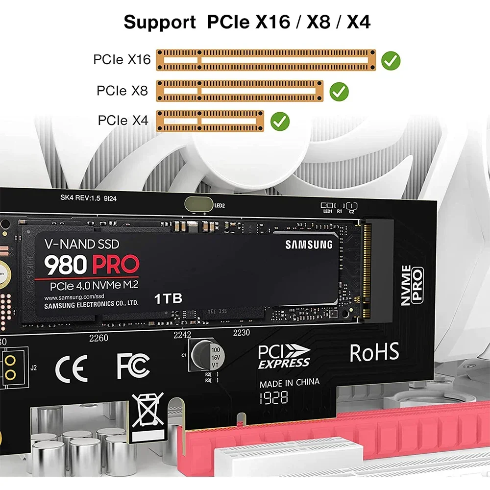 SSD Adapter Card M.2 to PCIe Adapter PCIe Adapter Card PCIe Expansion Card M.2 Expansion Card JEYI PCIe to NVMe Adapter With Aluminum SSD Heatsink Cooler, 64Gbps M.2 ssd Gen4 PCIe 4.0 X4 X8 X16 Expansion Card for Desktop