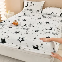 Winter Warm Fitted Sheet Stars Pinted Flannel Fleece Bed Sheet for Double Bed Queen/King Size All-inclusive Mattress Cover180 1