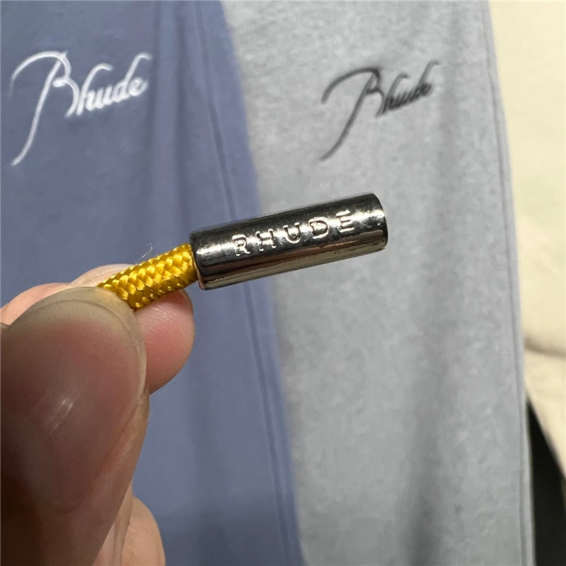 

RHUDE Logo Drawstring Heavy Fabric RHUDE Sweatpants Men Women Hip Hop Top Version Joggers Embroidered Pants Trousers