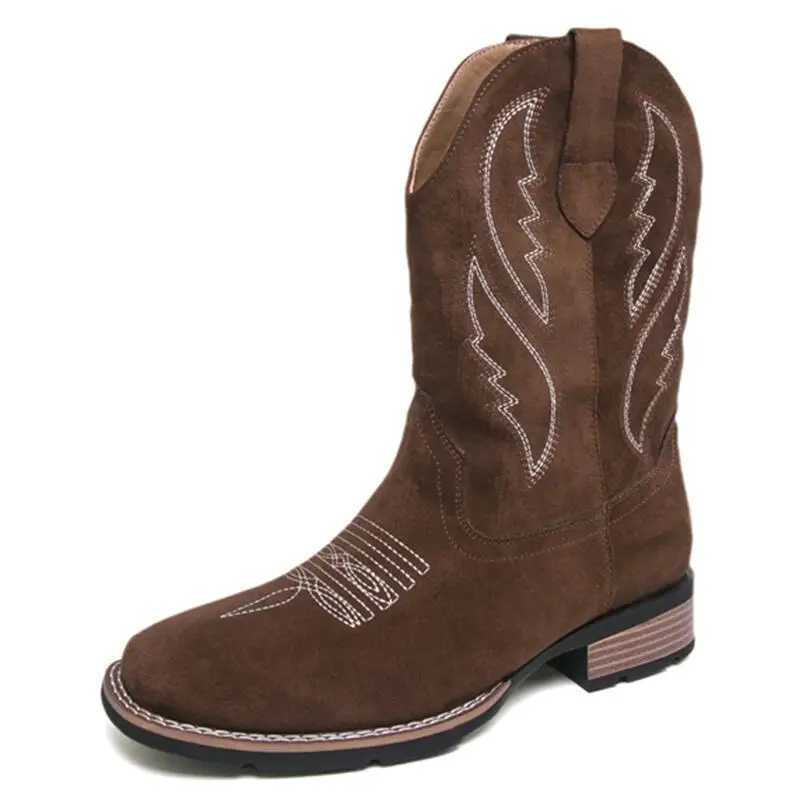 New Western Men's Cowboy Boots Vintage Mid-calf Motorcycle Boots Fashion Suede Leather Men's Boots Outdoor Casual Riding Boots