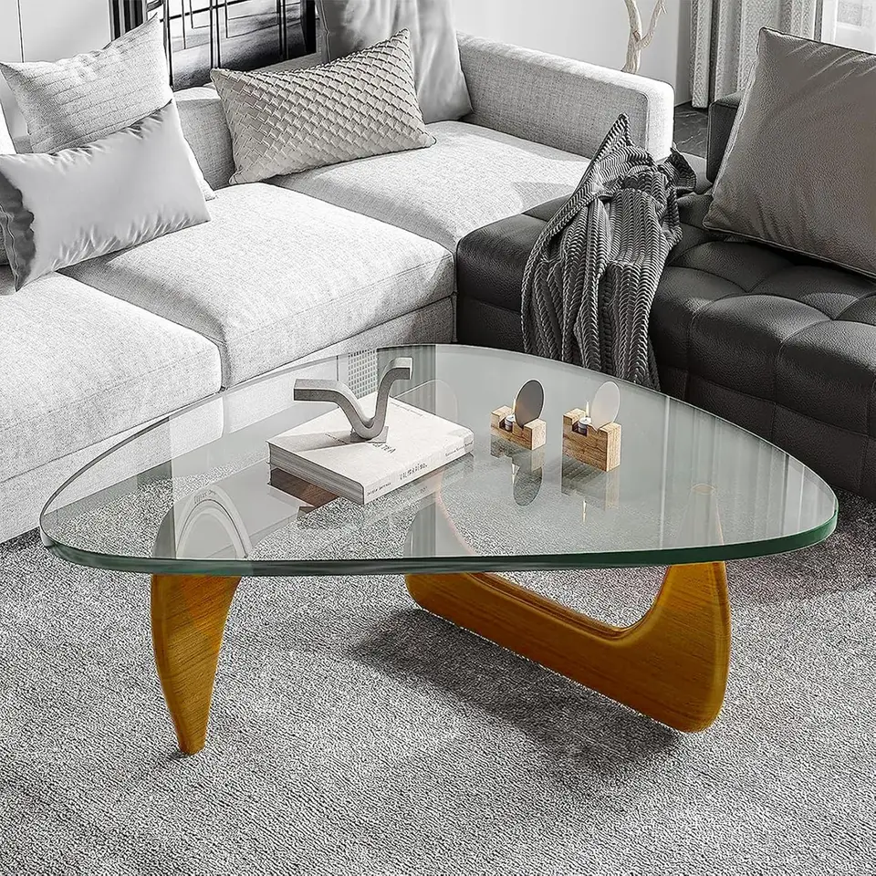 Modern Triangular Coffee Table with Glass Top