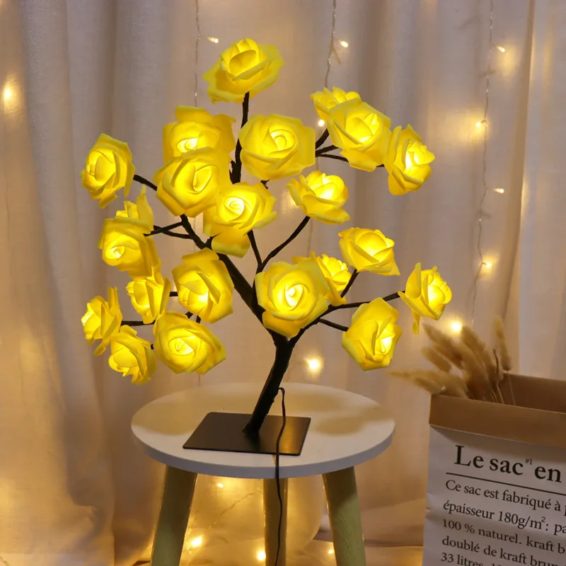 

USB Rose Table Lamp Indoor Holiday Decoration Atmosphere Light Rose Tree Light Fairy Night Light Valentine's Day Christmas Gift
