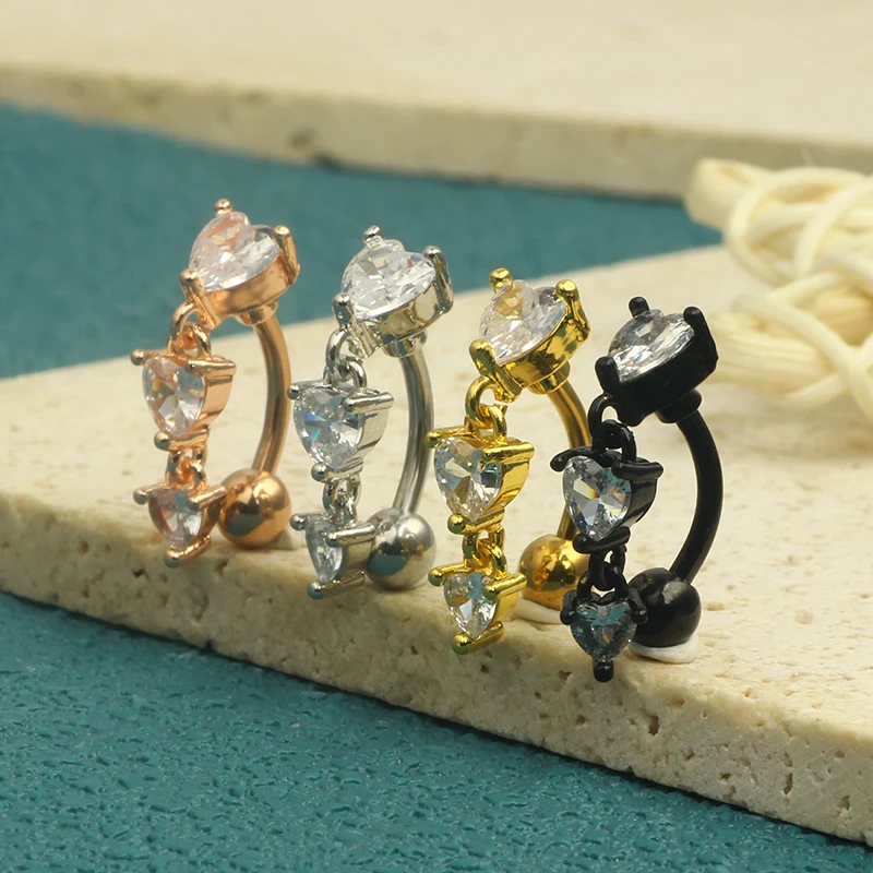 14G Big Heart Dangle Belly Button Rings Surgical Steel Curved Navel Barbell Body Jewelry Piercing Ombligo for Women Girl Belly