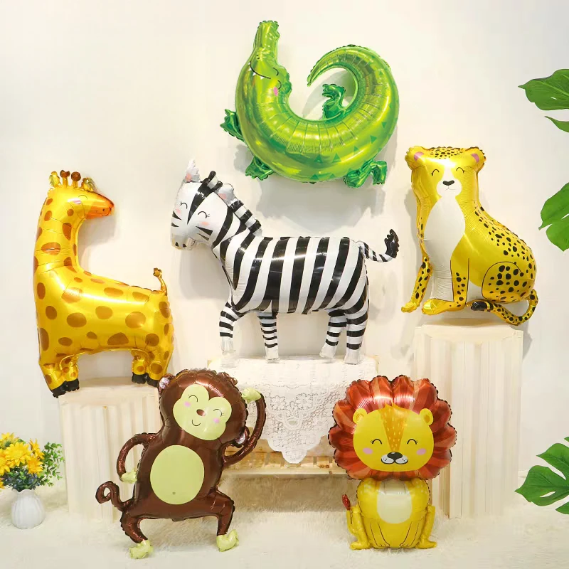 Cartoon-Tier-Thema Folienballons Giraffe Zebra Elefant Löwe Leopard Krokodil Ballon Baby-Shower Geburtstagsdekoration