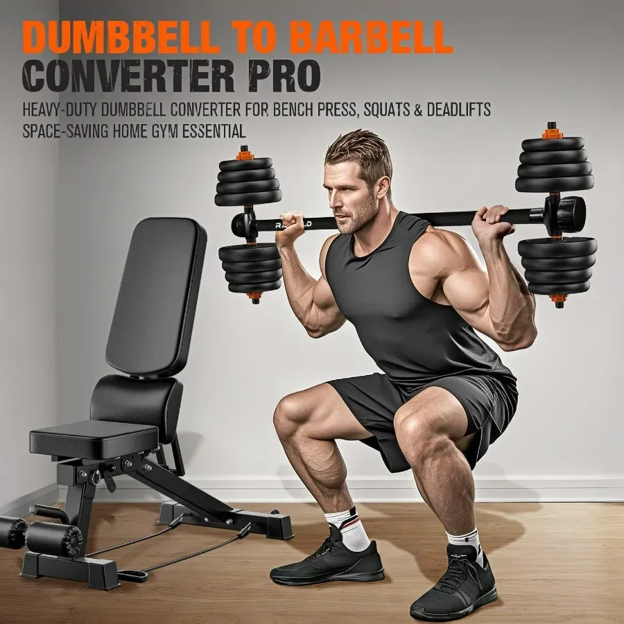 Dumbbell Converter, Convert Dumbbells to Barbell Set, Weight Bar for Bench Presses, Squats, Hip Thrust, Deadlifts, Home Weightli