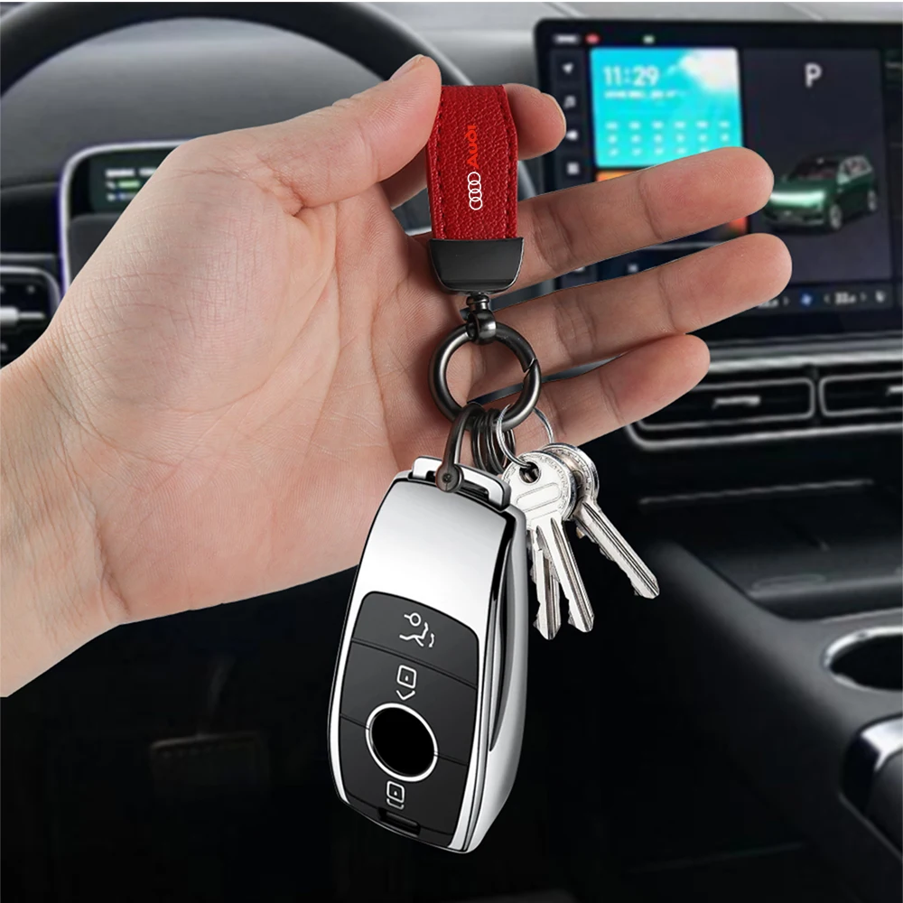 Car Keychain 1pc PU Leather Car Keychain Key Chain Key Rings For Audi Sline TT A1 A2 A3 A4 A8 B7 Q3 8P B6 3.0T A6L A8L Accessories