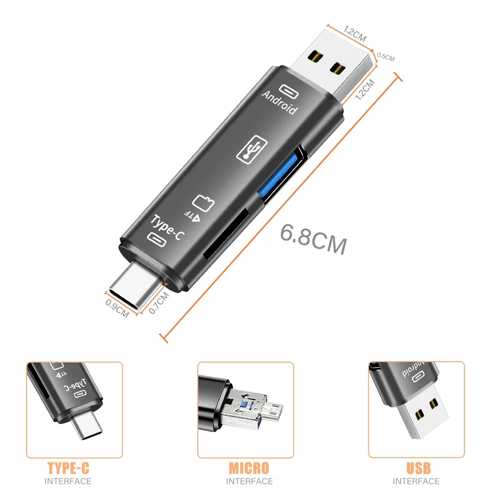 TYPE-C 5-in-1 다기능 카드 리더기 메모리 스틱용 외부 저장 장치 블랙 스트레치 USB 3.0 미니 메모리 카드 카드 리더기