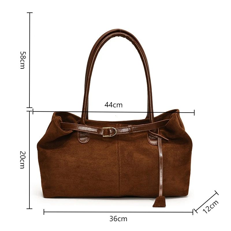 Autumn Winter Women's Suede Underarm Tote Bag Large Capacity Commuter Shopper Shoulder Bag 2026 New Trendy Soft Leather Handbags