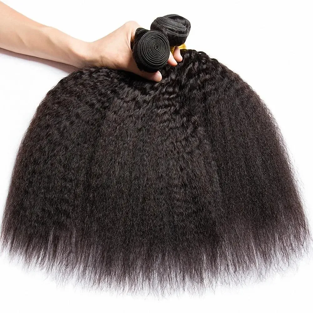 Kinky Straight Human Hair Bundles Natural Color Brazilian Remy Human Hair Weave Yaki Kinky Straight Bundles Extensions 8-24 Inch