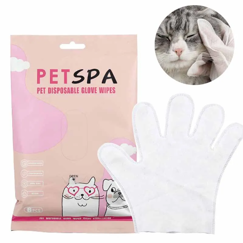 6pcs Pet Disposable Gloves Cat Dog Wipes No Rinse Washing Gloves Grooming Pet Cat Dog Ear Eye Cleaning Deodorizing Wipes
