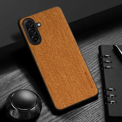 Elegant Leather Wood Grain Phone Case - Simple, Lightweight, Durable Design for Galaxy A57 (Orange)