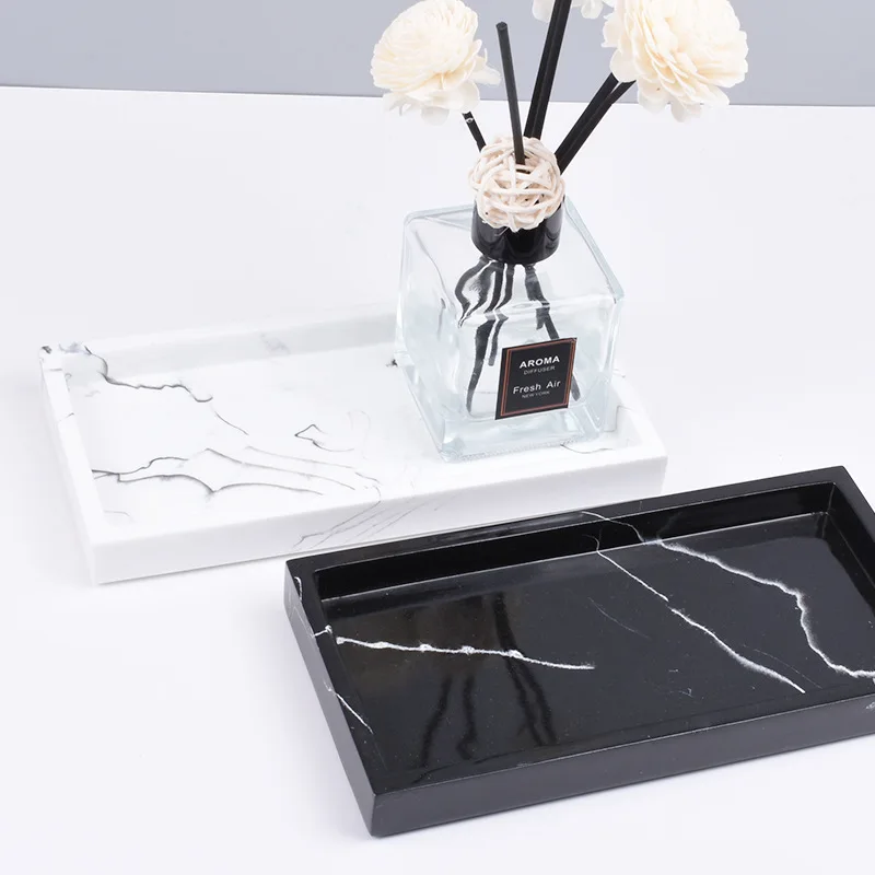 Bathroom Tray Home Decor Rectangular Plate Countertop Waterproof Marble Texture Cosmetic Organizer Resin Storage Soap Household