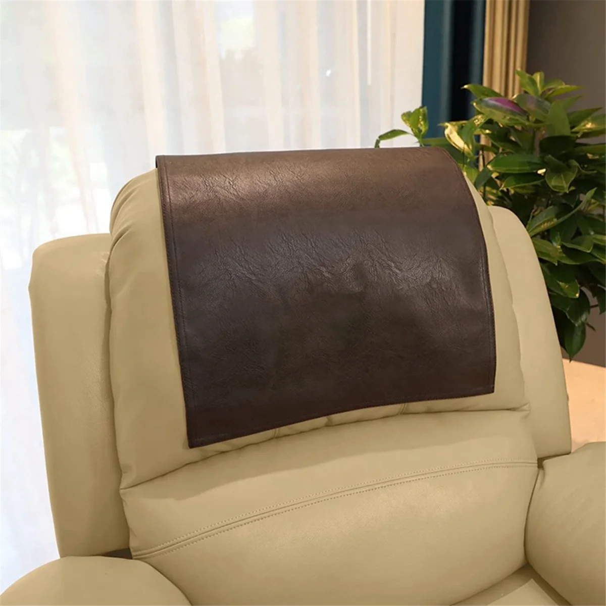 A04I Non-Slip Faux Leather Headrest Protector for Recliner Chair,Headrest Cover for Furniture Slipcovers Cover Coffee Color
