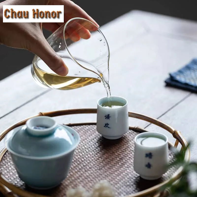 2pc/lot Pure Handwritten Calligraphy Ceramic Tea Cup Handmade Master Cup Chazhan Kung Fu Teaset Tea Cup Small Smelling Cup 30ml 