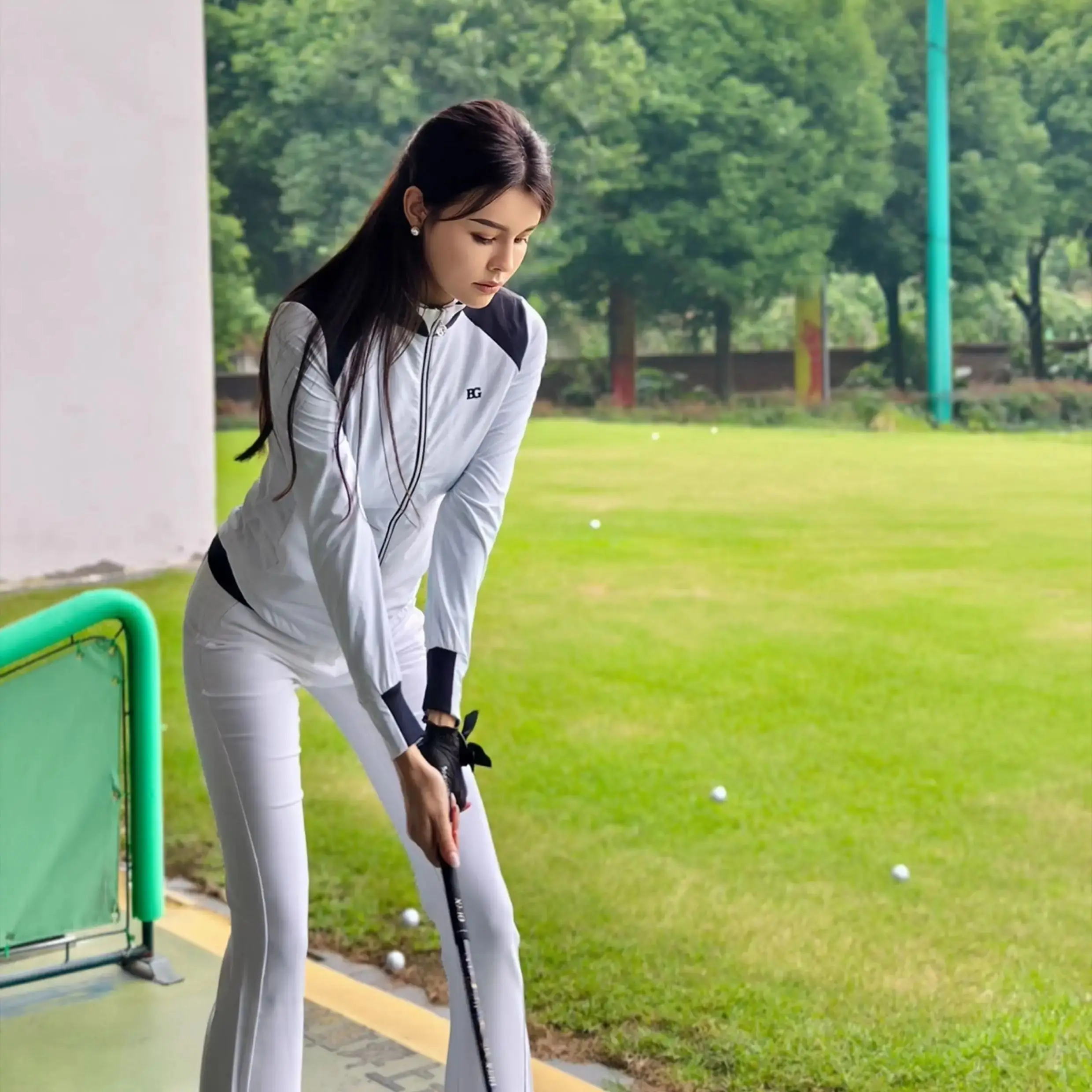 Women spring and autumn thin tench coat golf clothing ladies slim-fit long sleeve contrasting quick dry jacket female golf wear