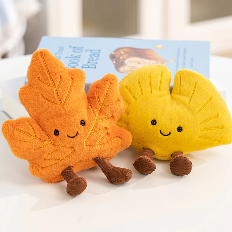 Nette Ahornblatt Ginkgo Blatt Gefüllte Pflanze Plüsch Spielzeug Kawaii Lächelndes Blatt Mit Bein Cartoon Puppen Weiche Plüsch Weihnachten Geschenke Für Mädchen – Detail 3