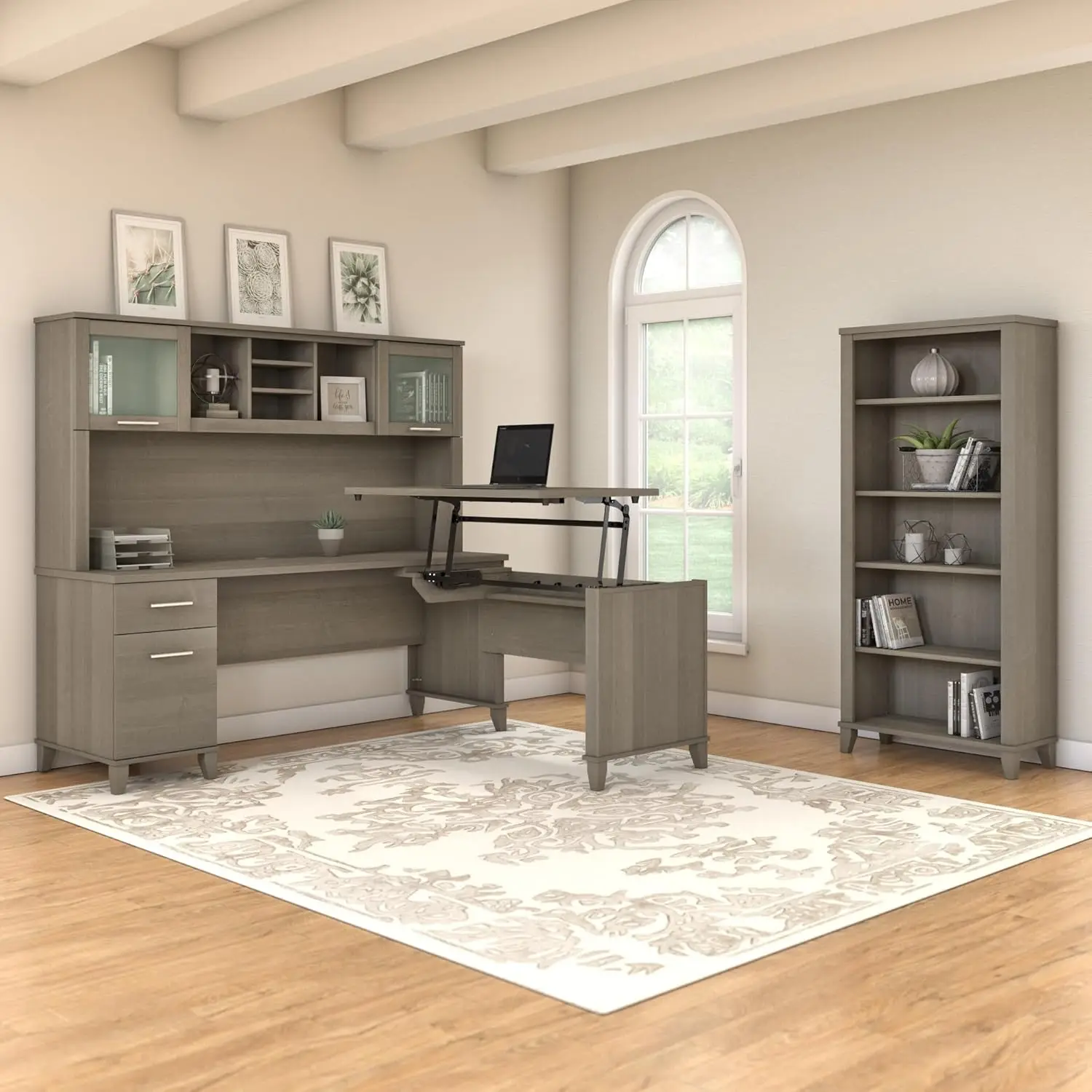 72-inch Home Office Desk with Drawers, Large Computer Table for Personal Workspace, Somerset Collection, Ash Gray