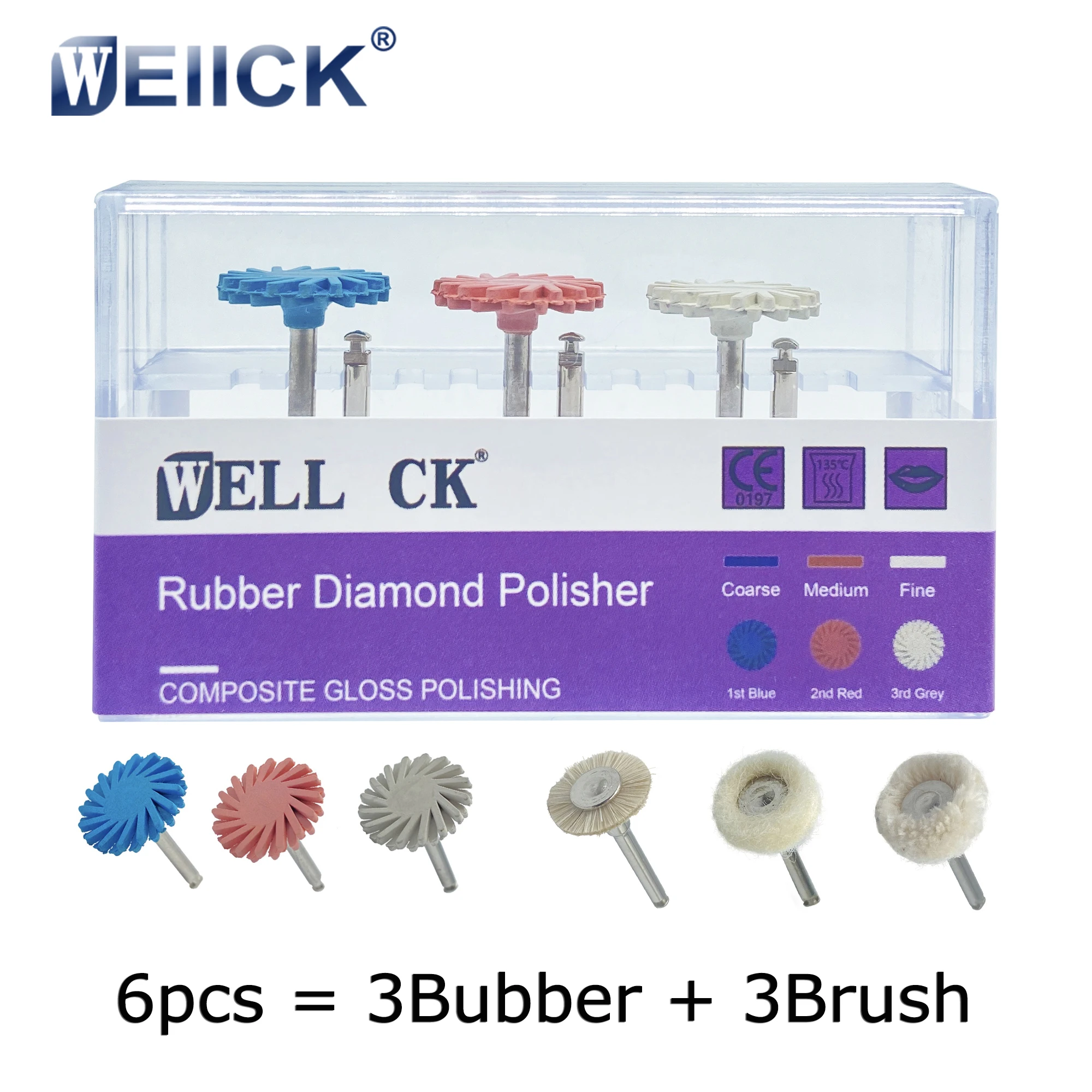 6pcs/box Dental Rubber Polisher Composite Flat Dental Polishing Brush