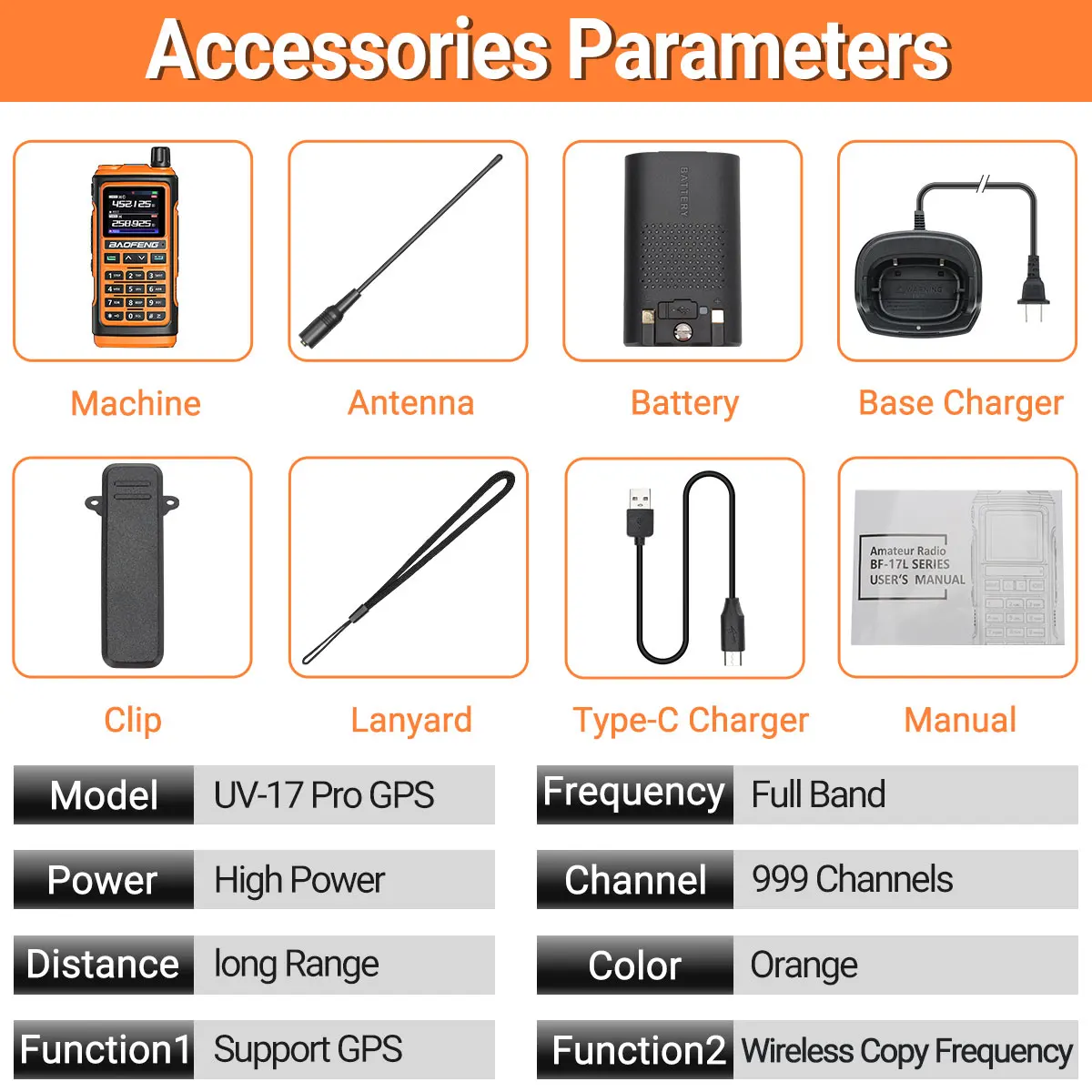 Baofeng UV-17 Pro GPS Walkie Talkie Long Range Wireless Copy Frequency Portable Rechargeable UV K5 UV-5R Ham Two Way Radio 6