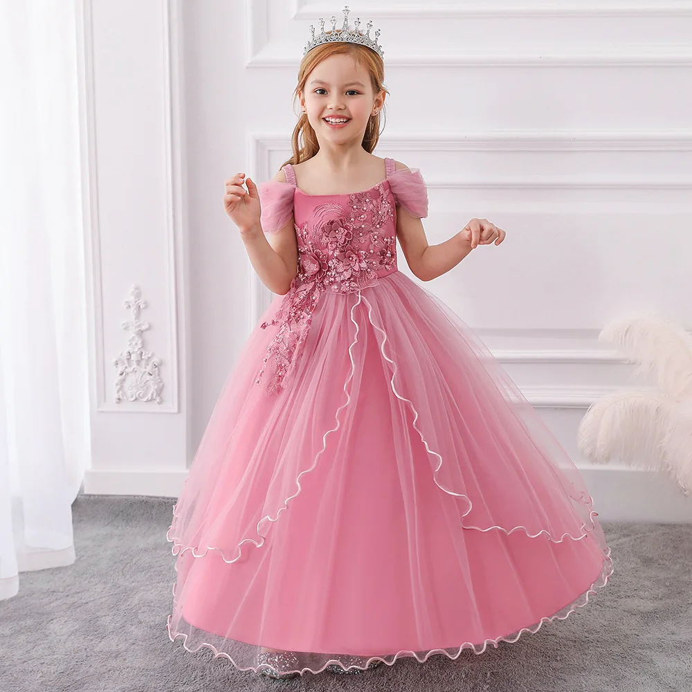 Elegant Girls Dress Appliques Flowers Princess Dresses Kids Performance