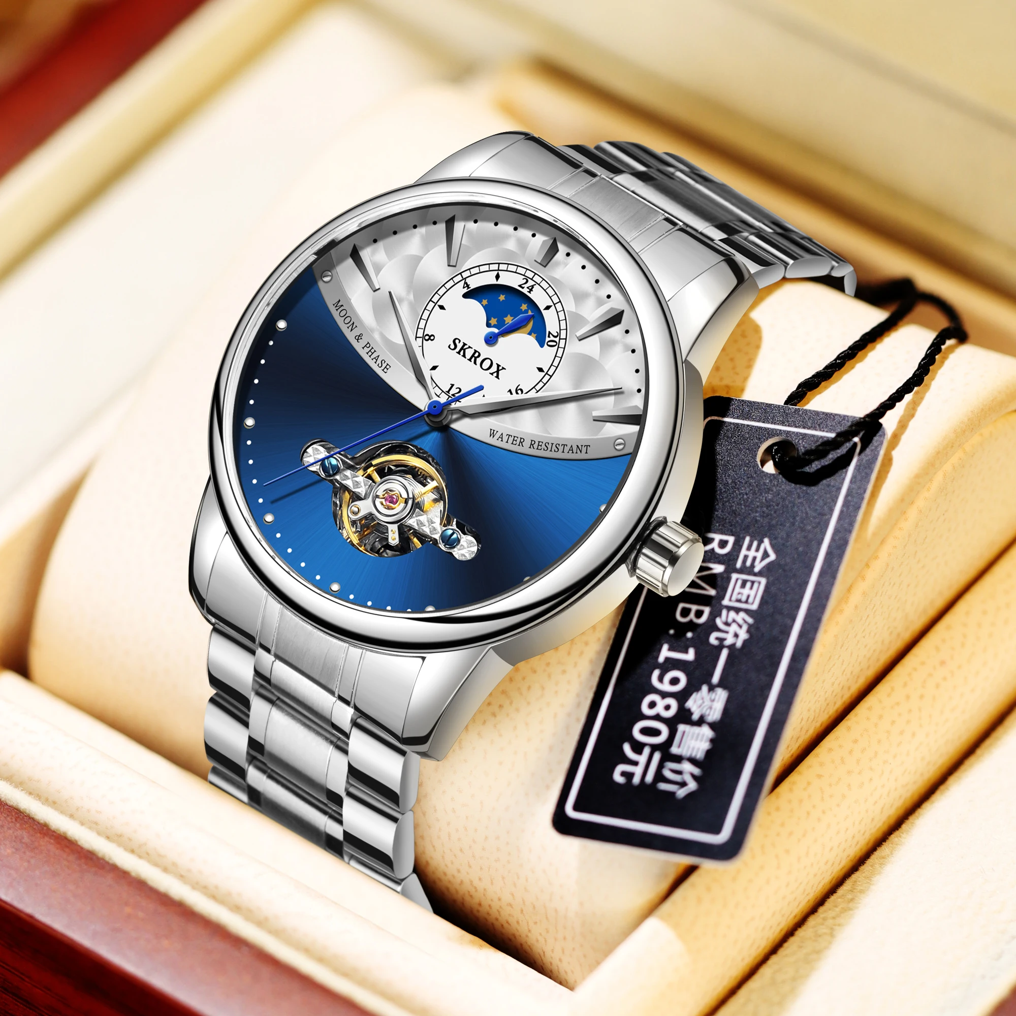 SKROX Moon Phase Automatic Movement Man Watch Mechanical