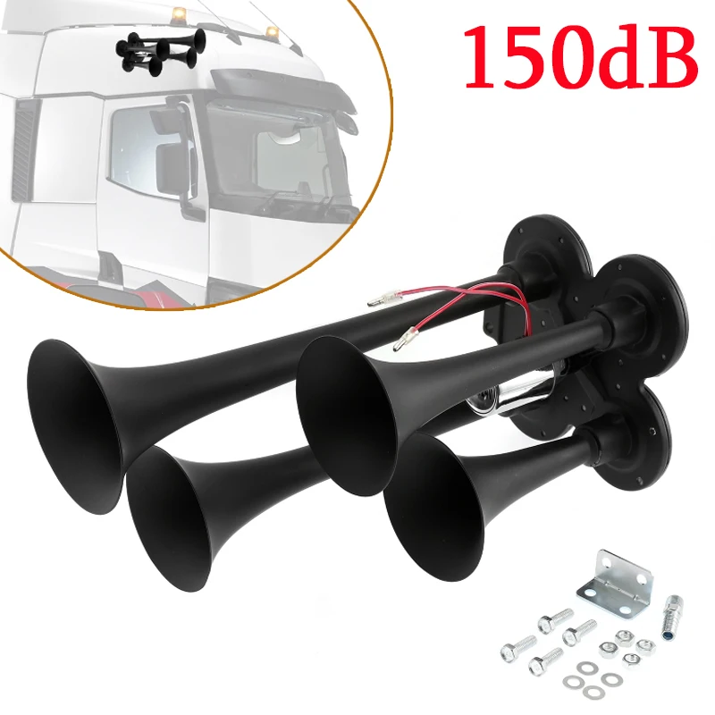 

12V/24V Universal 150dB Super Loud 4 Trumpet Air Horn for Boat Train Car Vehicle