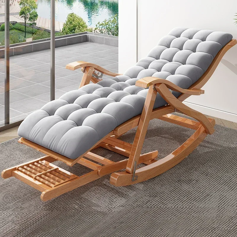 Living Room Folding Rocking Armchair Relax Sun Lounger Nap Portable Adult Bamboo Recliner Chair Ergonomic Balcony Lazy Furniture