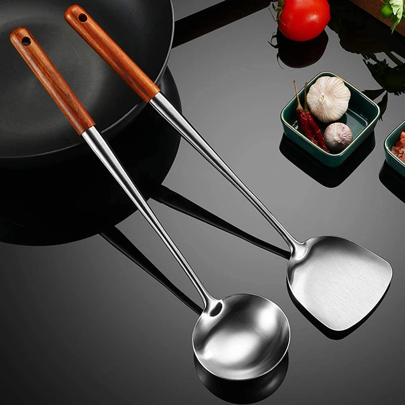 Kitchen Utensils Set Long Handle Stainless Steel Wok Spatula Kitchen Slotted Turner Rice Spoon Ladle Cooking Tools Utensil Set utensilio